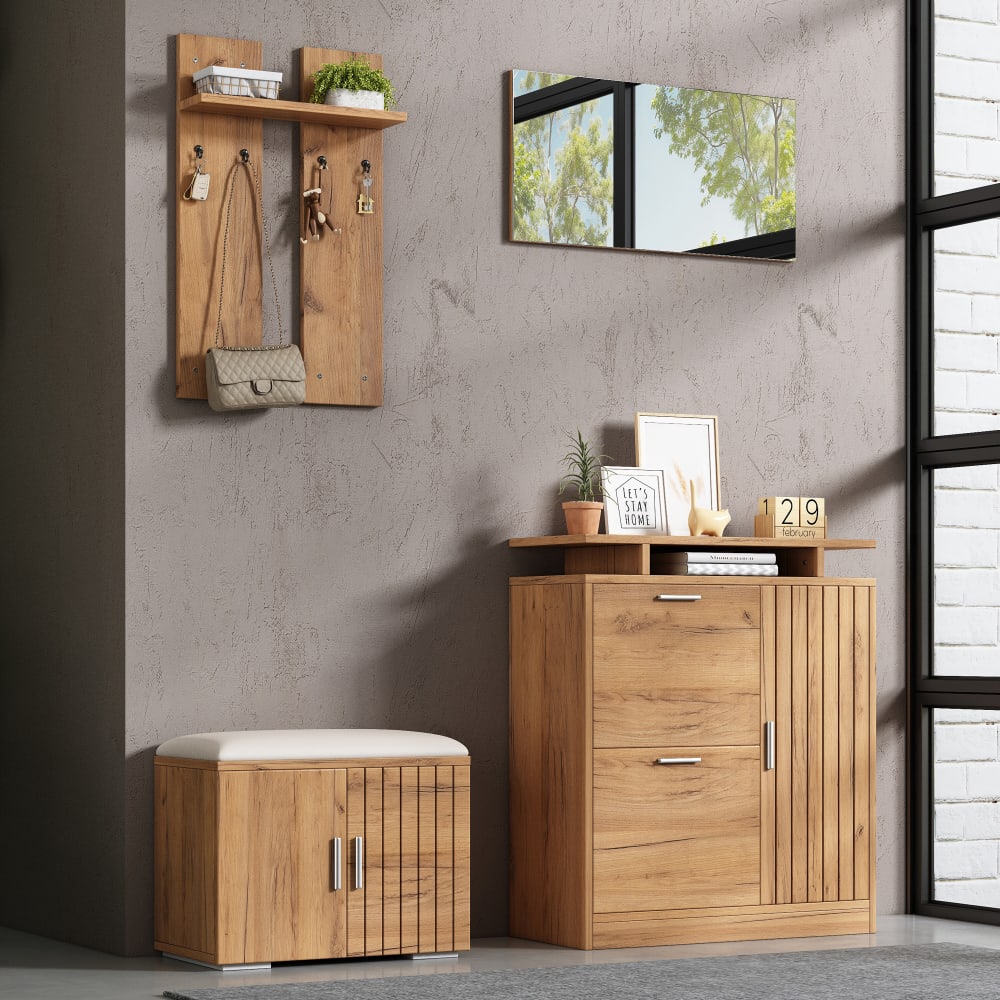 Ensemble de vestiaire à l'entrée 4-en-1 industriel effet bois et blanc