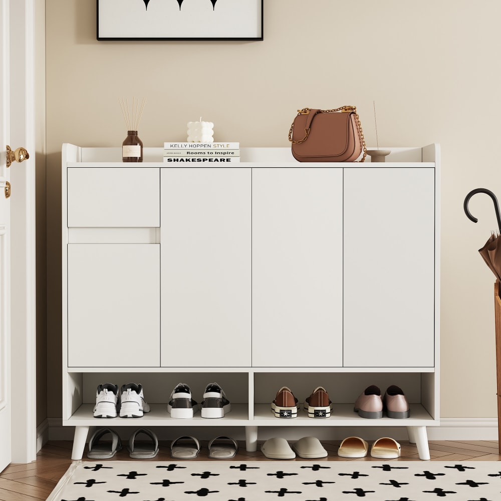 Schuhschrank mit 4 Türen und 1 Schublade, 120 cm, Weiß - Maisons