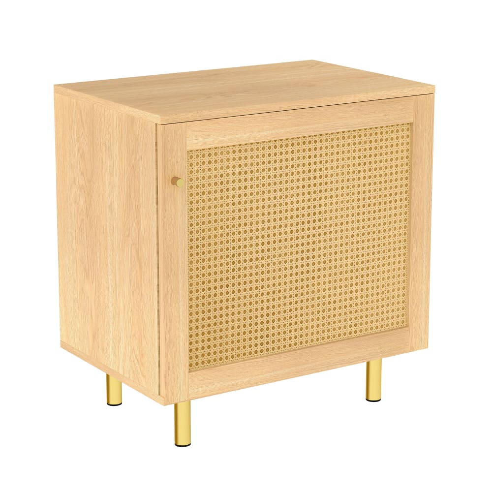 Buffet bas effet bois en rotin tressé 1 porte, 60x40x63 cm