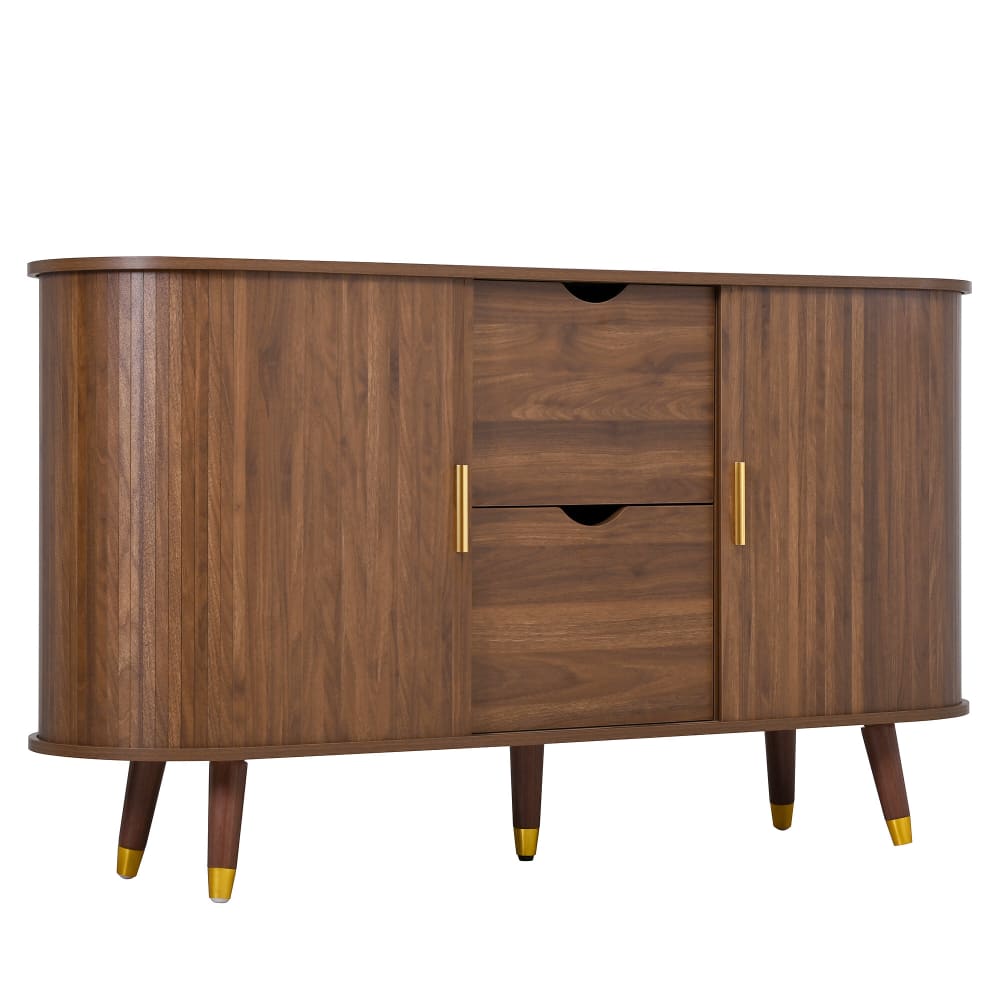 Buffet vintage effet noyer 2 portes coulissantes et 2 tiroirs