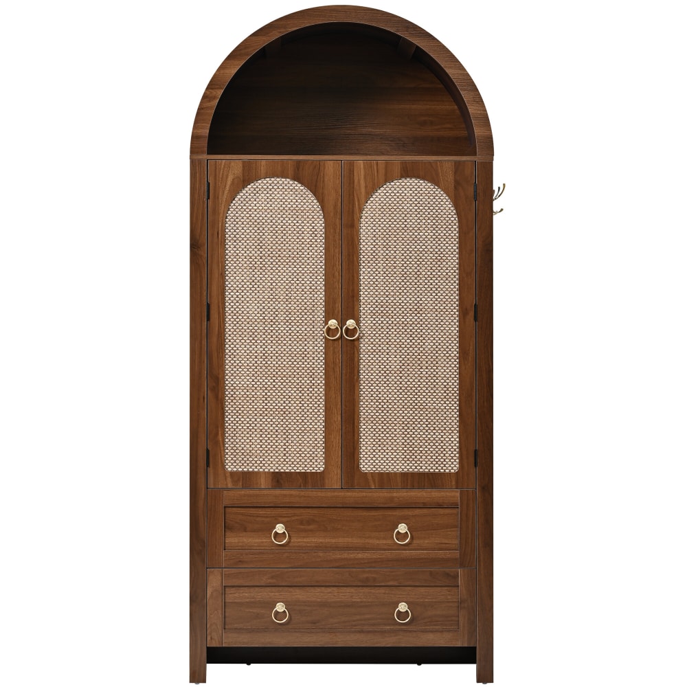 Armoire vintage style rétro effet noyer en rotin arqué 2 tiroirs