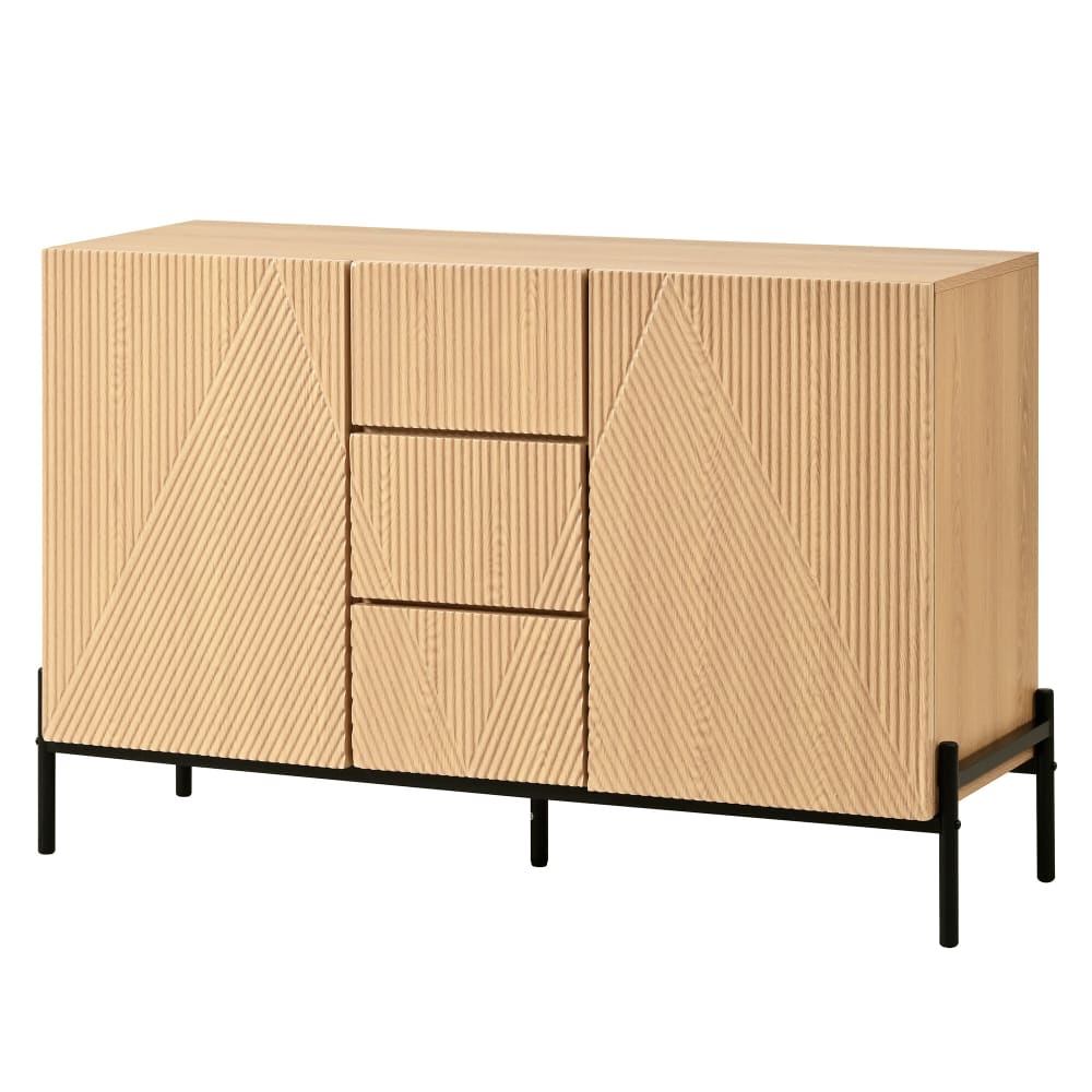 Buffet design en bois naturel à façades géométriques 115,5 cm