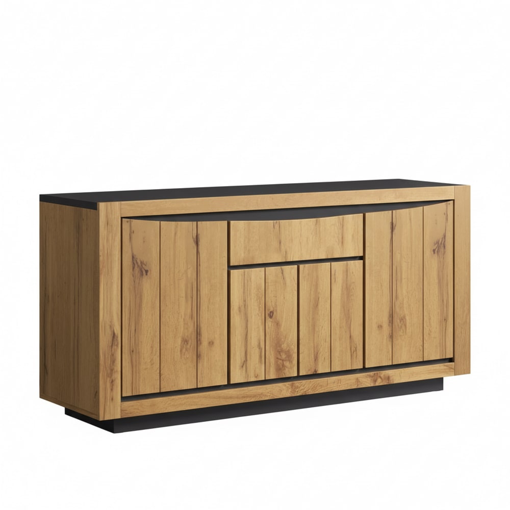 Buffet effet bois et noir 4 portes 1 tiroir 140x38,5x52cm