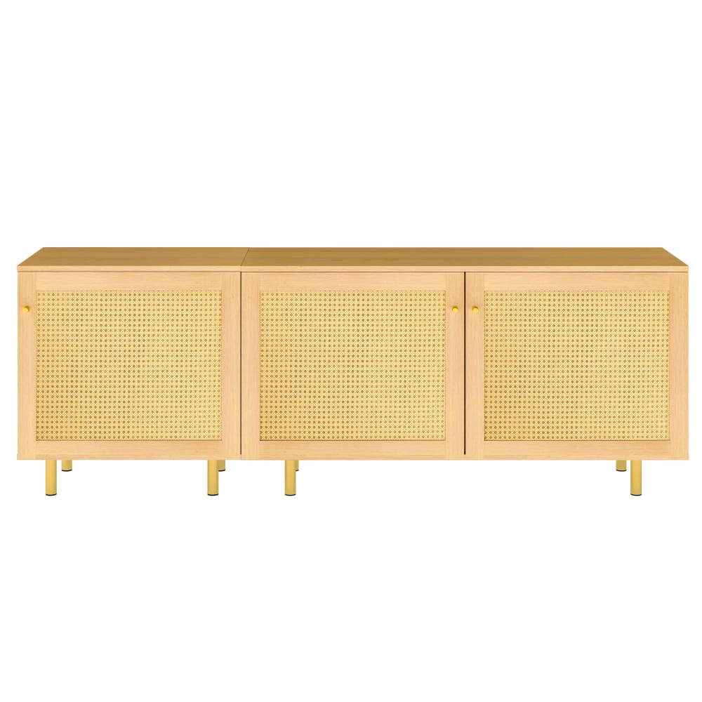 Buffet effet bois en rotin 3 portes 180x40x63cm