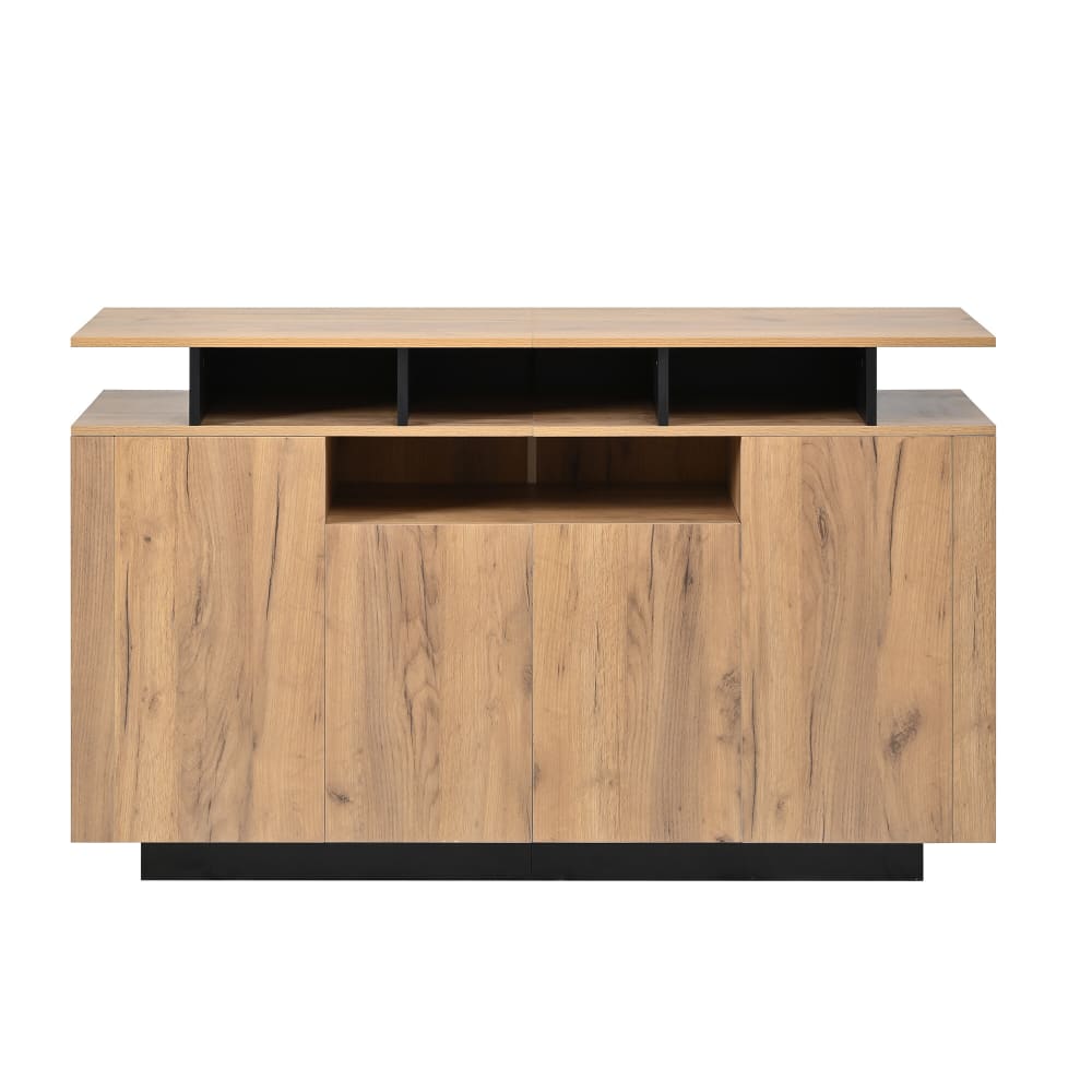 Buffet effet bois naturel 4 niches ouverts 4 portes 140x40x85cm