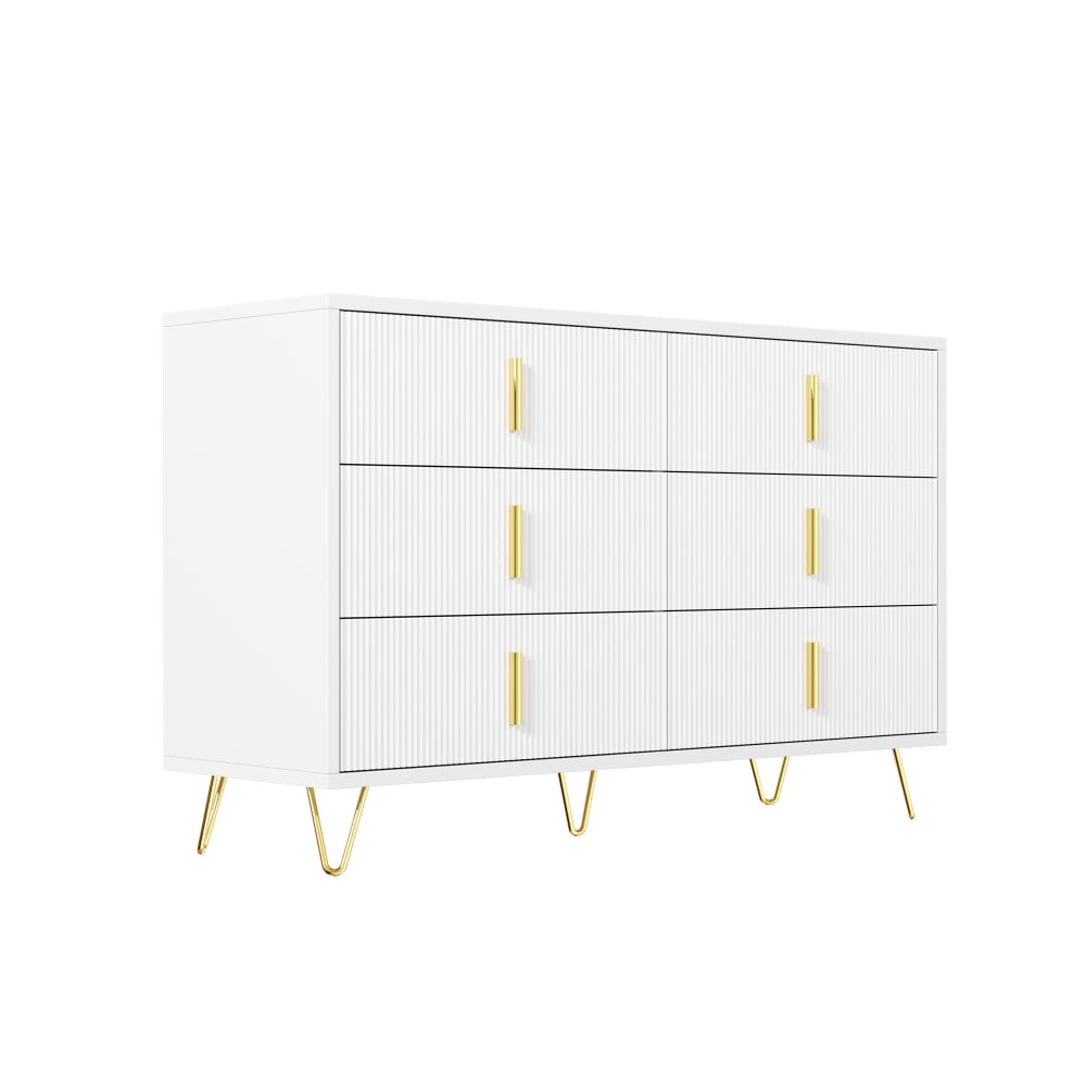 Buffet commode 6 tiroirs blanche accents dorés 120x40x72cm