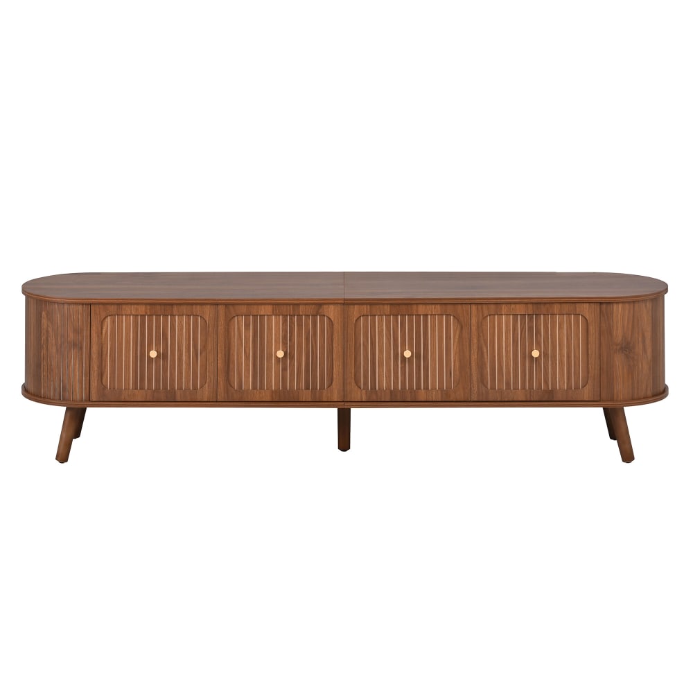 Meuble TV bas vintage noyer 4 portes, poignées dorées 180x38x47 cm
