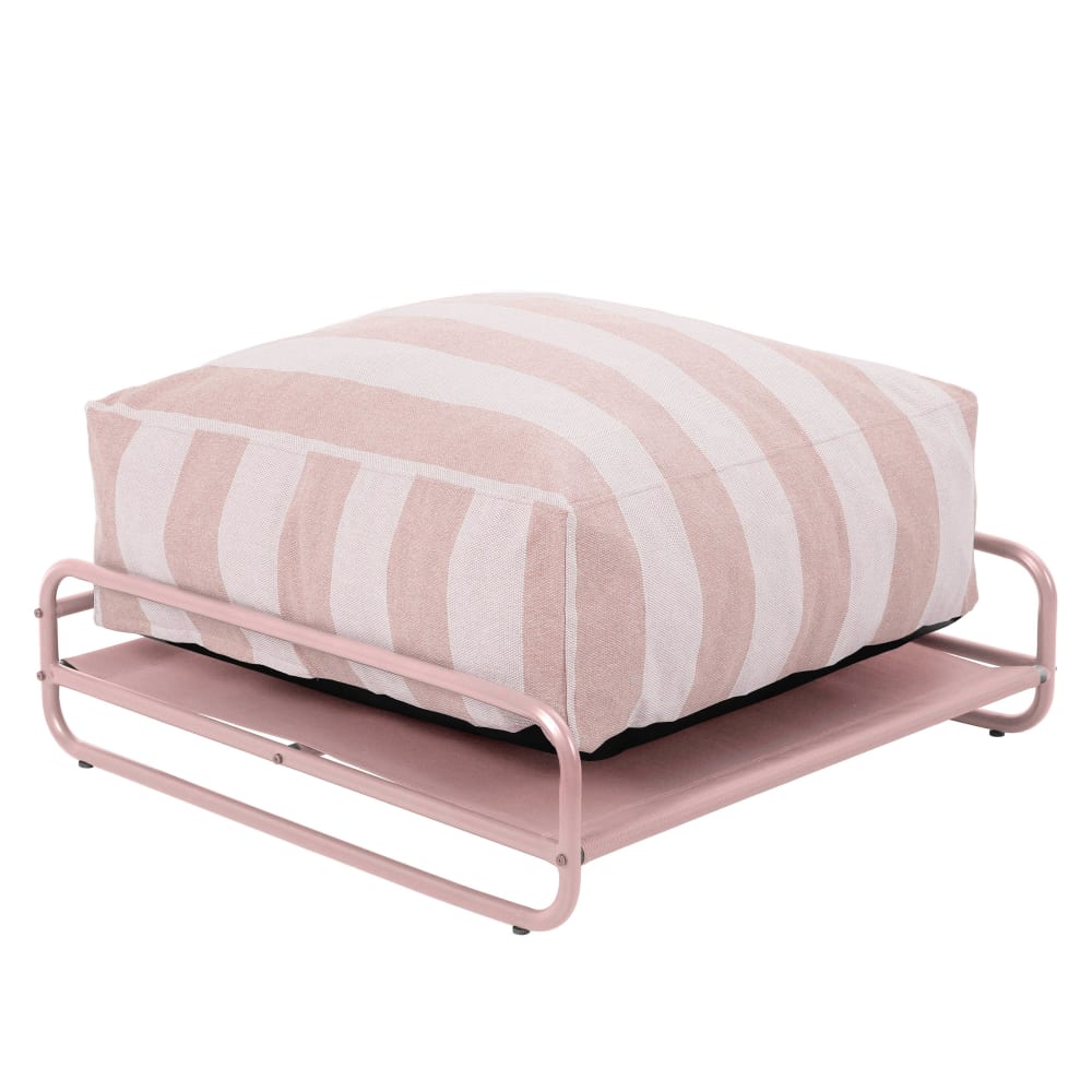 Pouf rayé pour salon de jardin modulable avec structure rose poudré