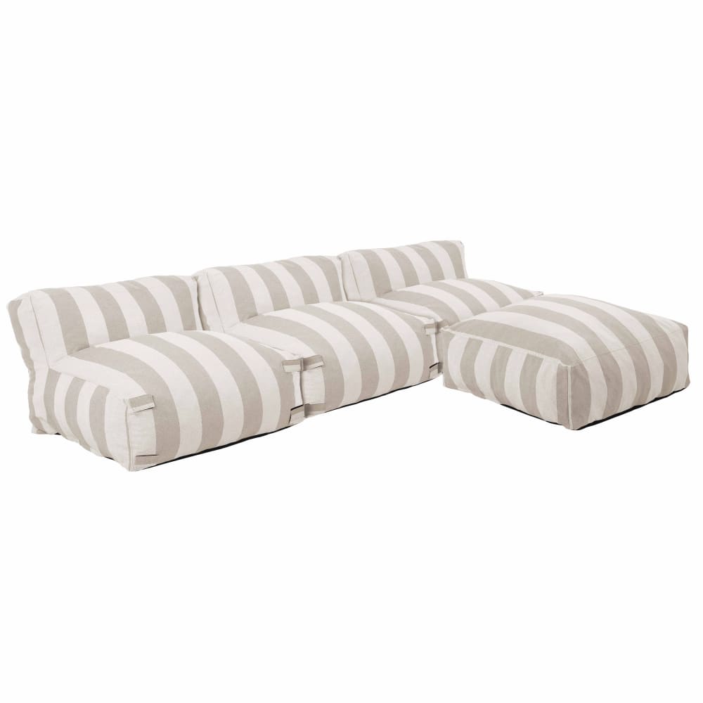 Salon de jardin modulable avec 3 chauffeuses et 1 pouf sable