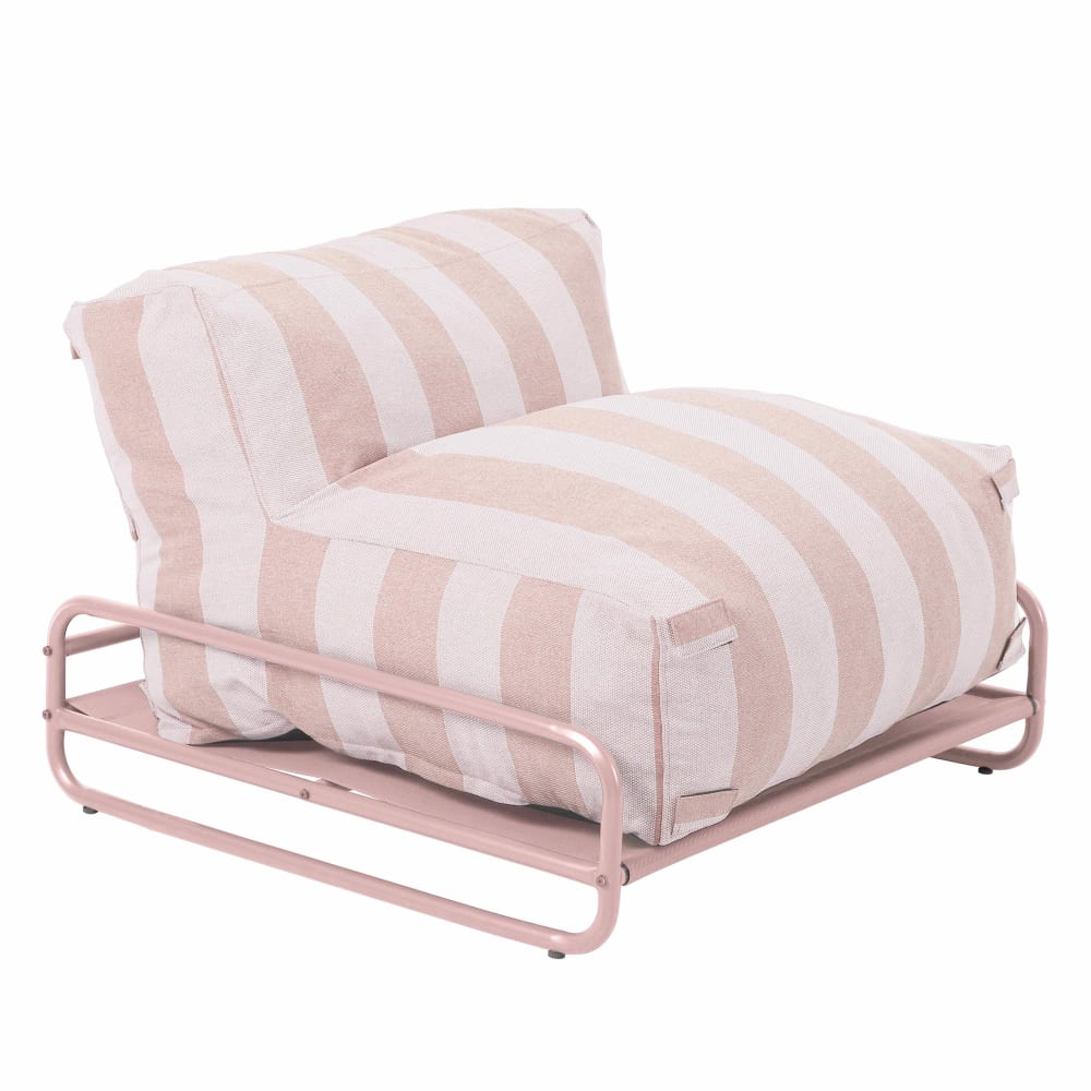 Chauffeuse rayée salon de jardin modulable et structure rose poudré