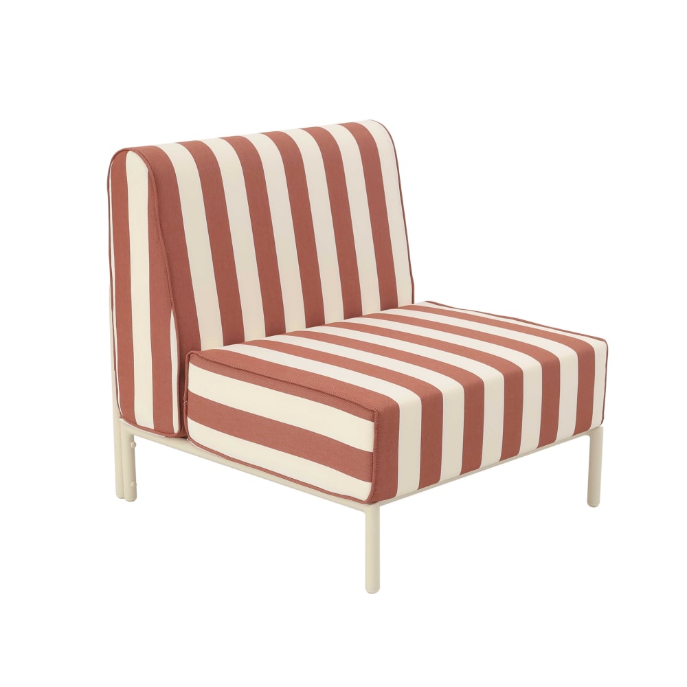 Chauffeuse rayé pour salon de jardin modulable en tissu terracotta
