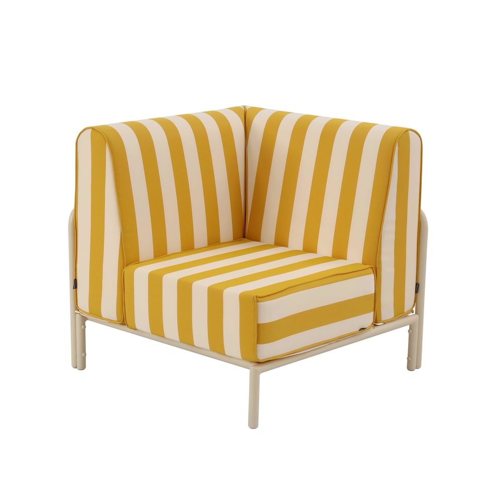 Fauteuil d'angle rayé pour salon de jardin modulable tissu jaune clair