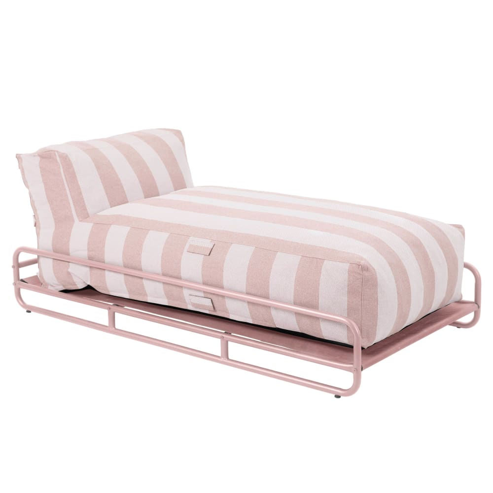 Méridienne rayée salon de jardin modulable avec structure rose poudré