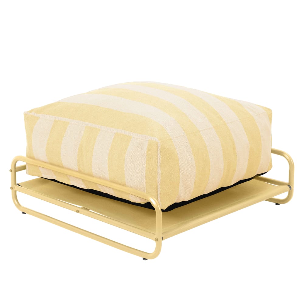 Pouf rayé pour salon de jardin modulable avec structure jaune clair