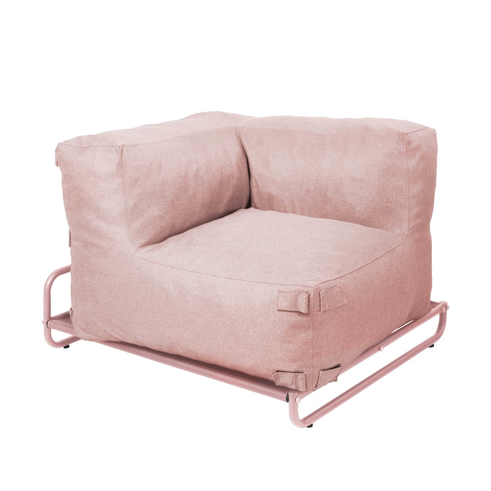 Fauteuil d'angle salon de jardin modulable et structure rose poudré