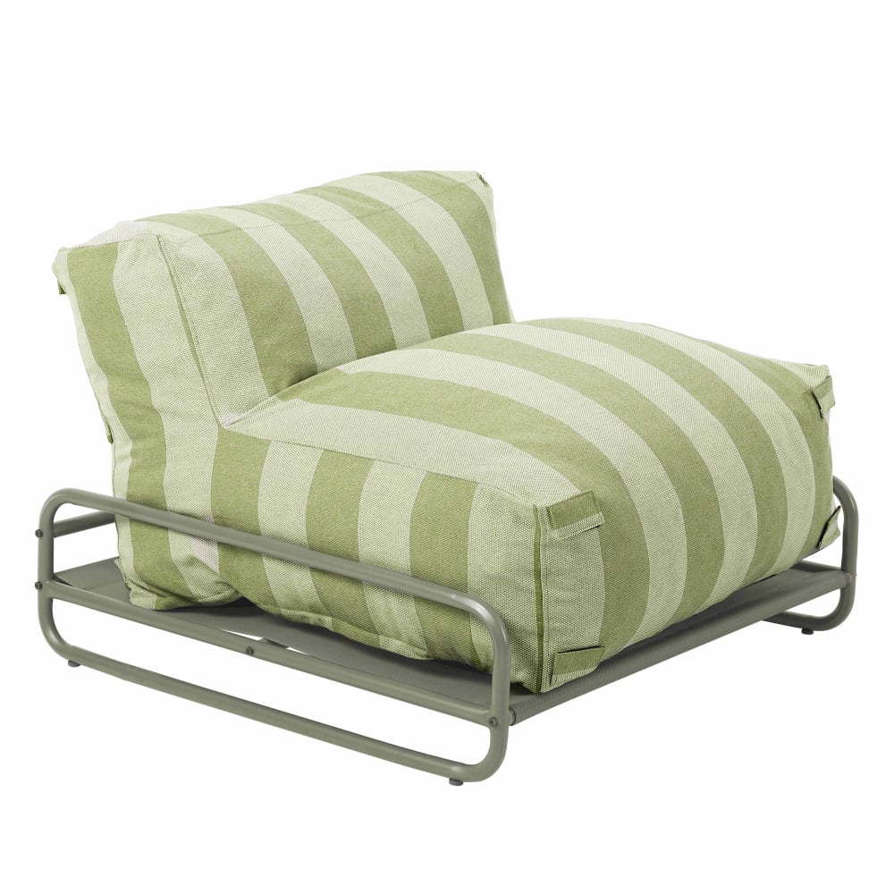 Chauffeuse rayée salon de jardin modulable et structure vert cactus