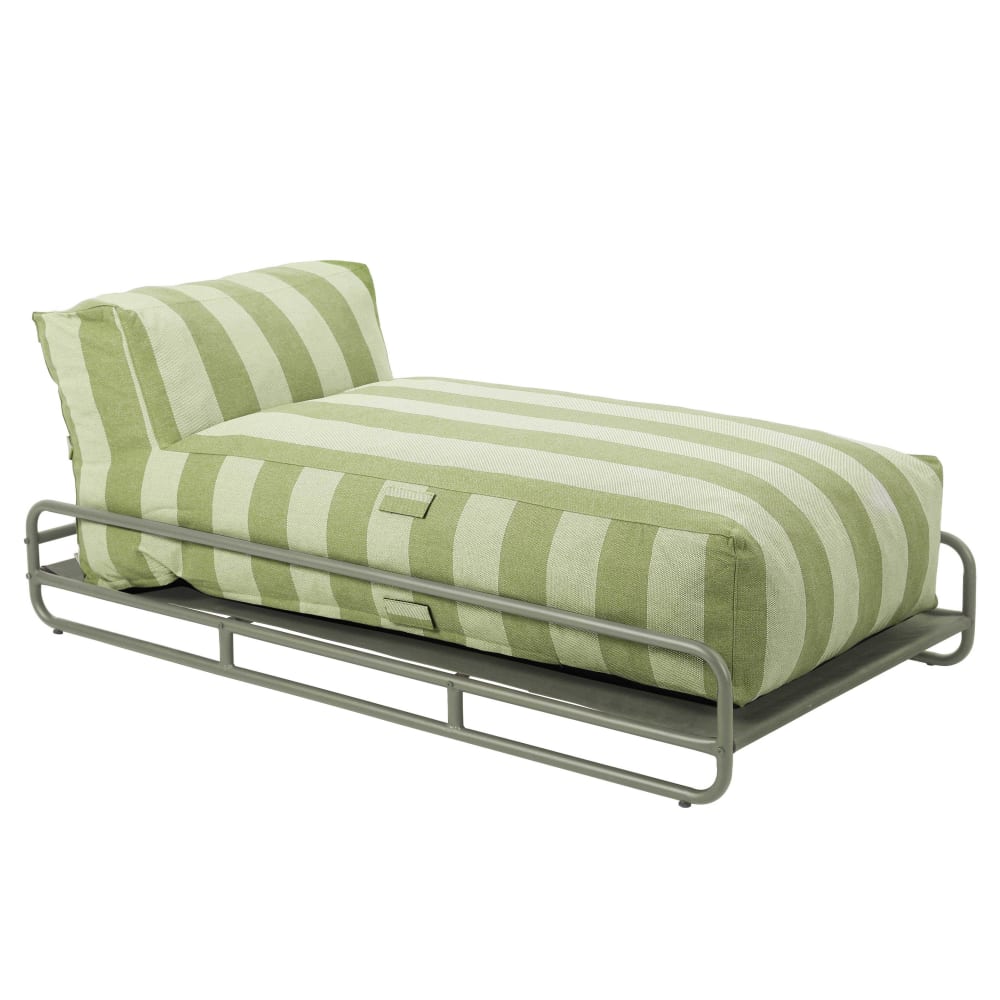 Méridienne rayée salon de jardin modulable avec structure vert cactus