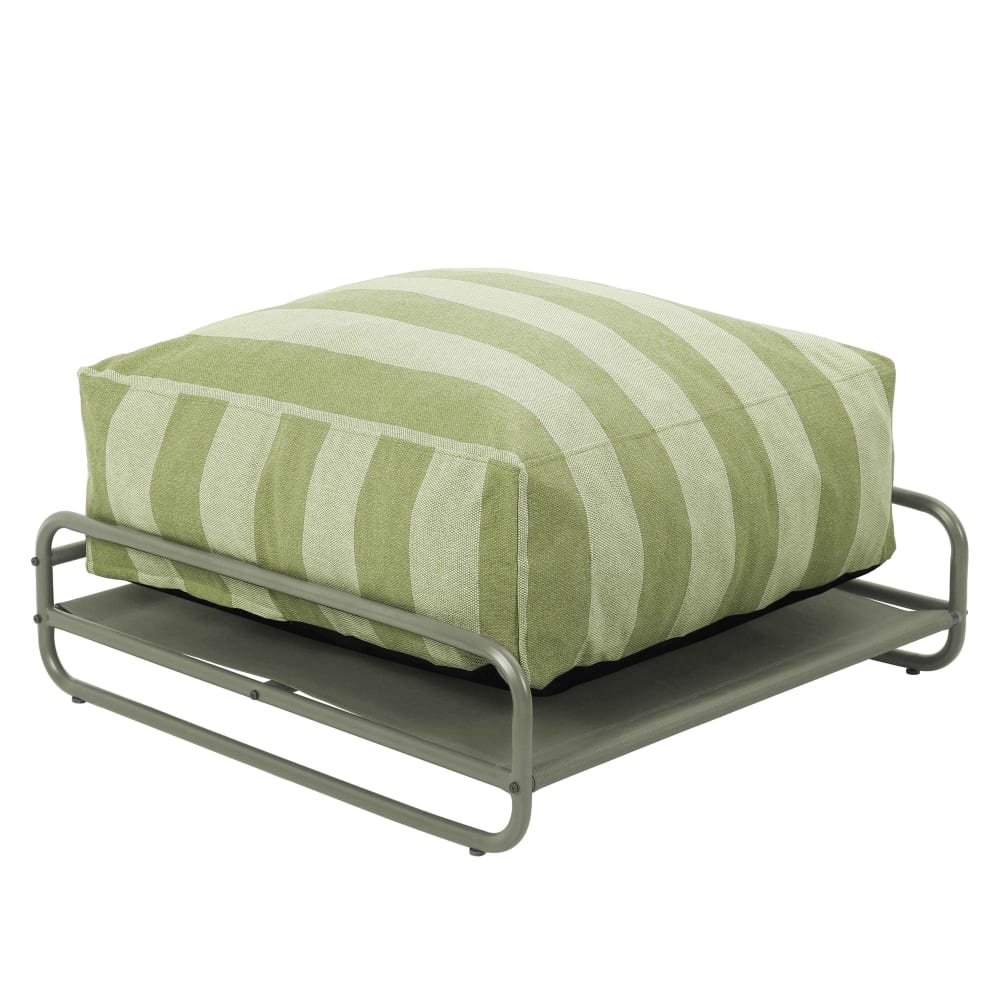 Pouf rayé pour salon de jardin modulable avec structure vert cactus