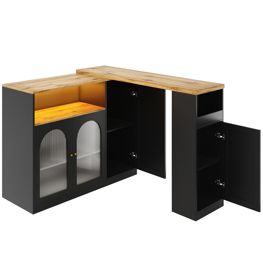 Urban Meuble Drehbarer Bartisch mit Holzoptik und Glastür, schwarz style modern - Spanplatte