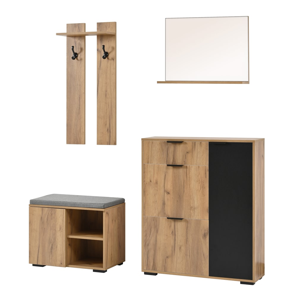 Ensemble de vestiaire à l'entrée 4-en-1 industriel effet bois et noir