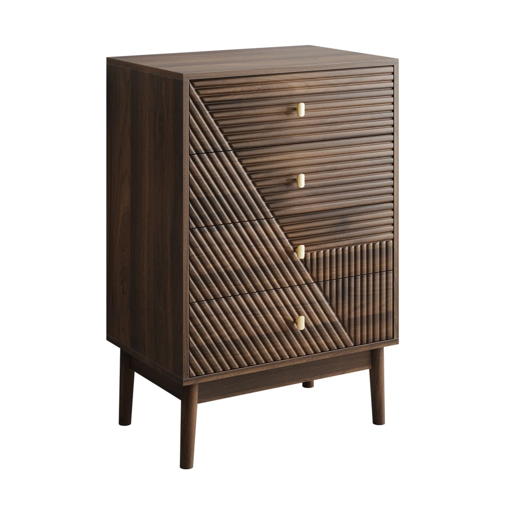 Commode scandinave 4 tiroirs effet bois noyer 4 tiroirs sculptées