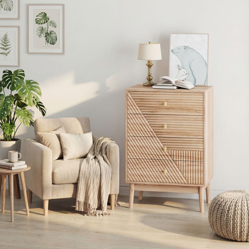 Commode scandinave 4 tiroirs effet bois chêne 4 tiroirs