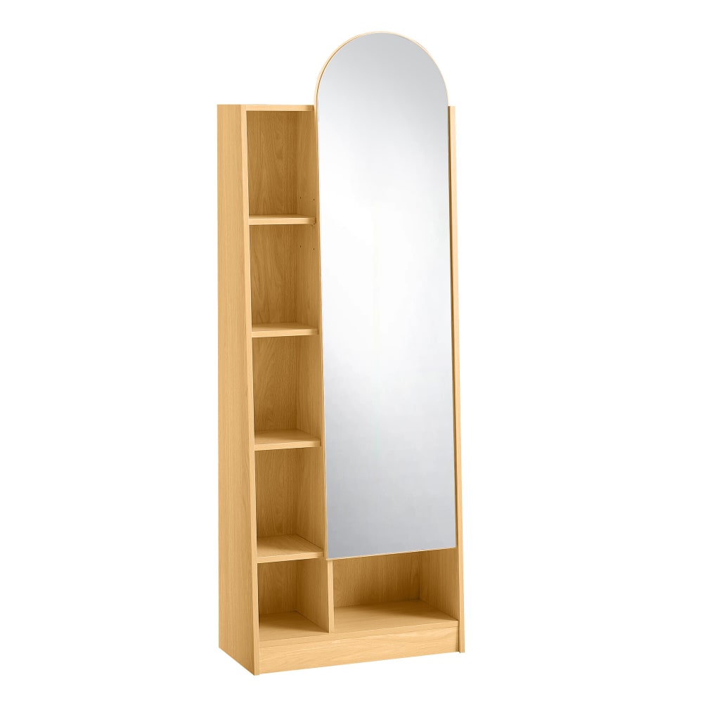 Étagère armoire effet bois porte avec miroir, grande capacité