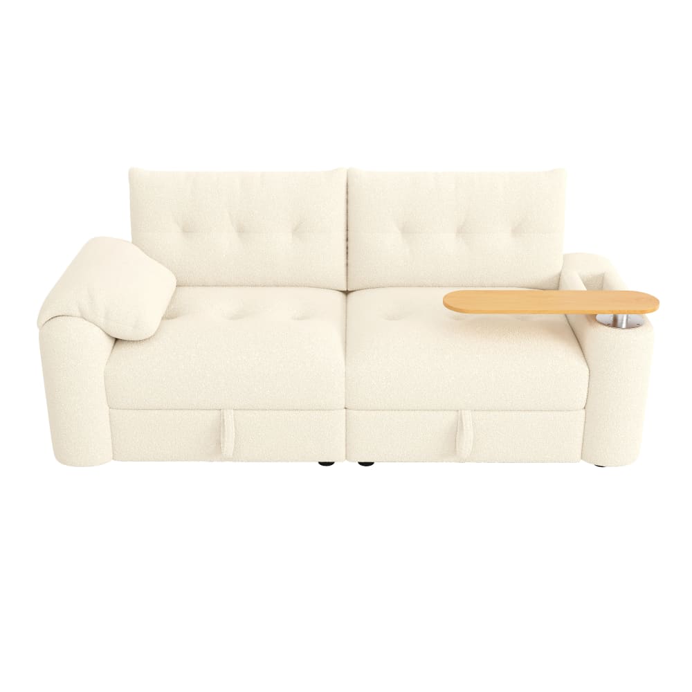 Canapé modulable 2-3 places en bouclé beige avec coffre de rangement