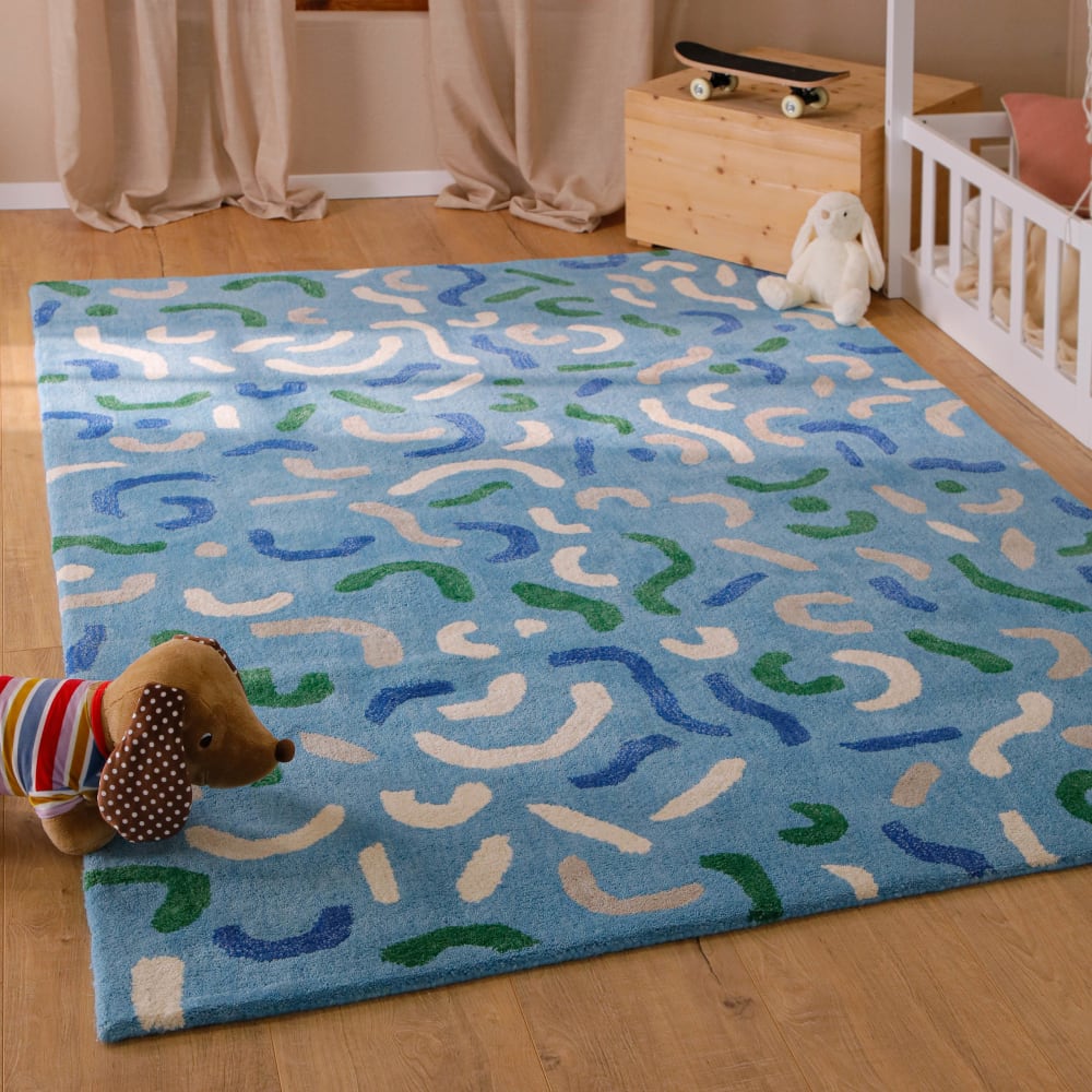 Kinderteppich getuftet überw. Schurwolle blau 70x140 - Maisons Du
