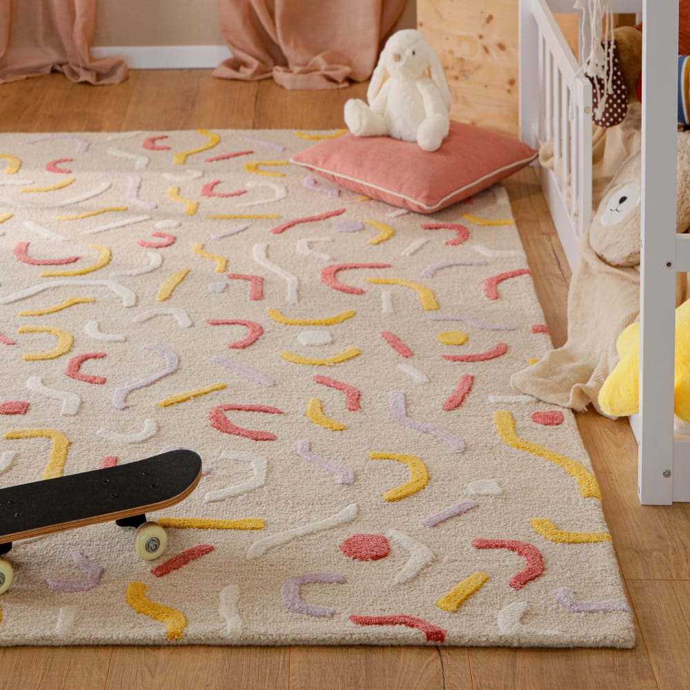 Kinderteppich getuftet überw. Schurwolle Relief bunt beige 70x140