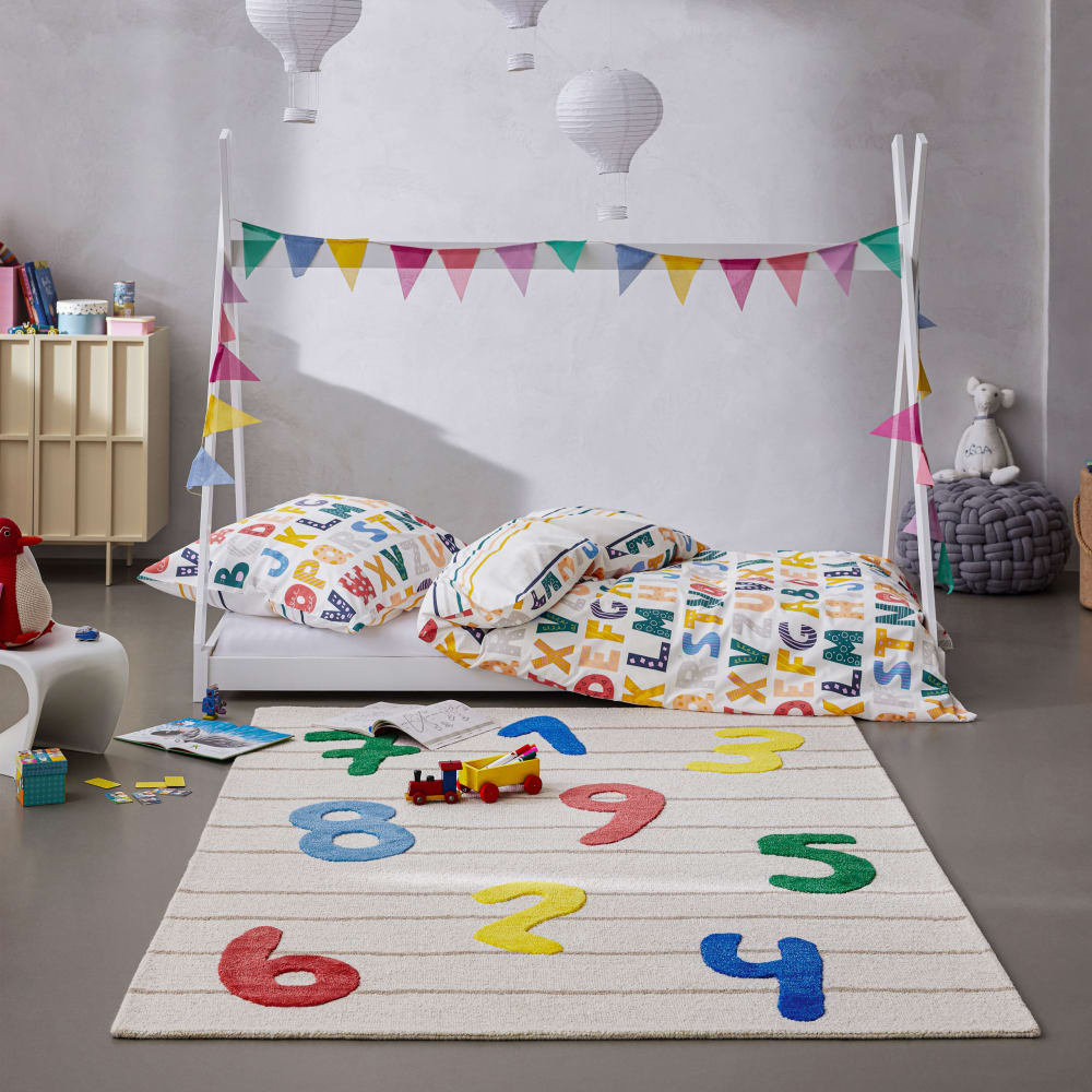 Kinderteppich getuftet überw. Schurwolle Relief bunt beige 70x140