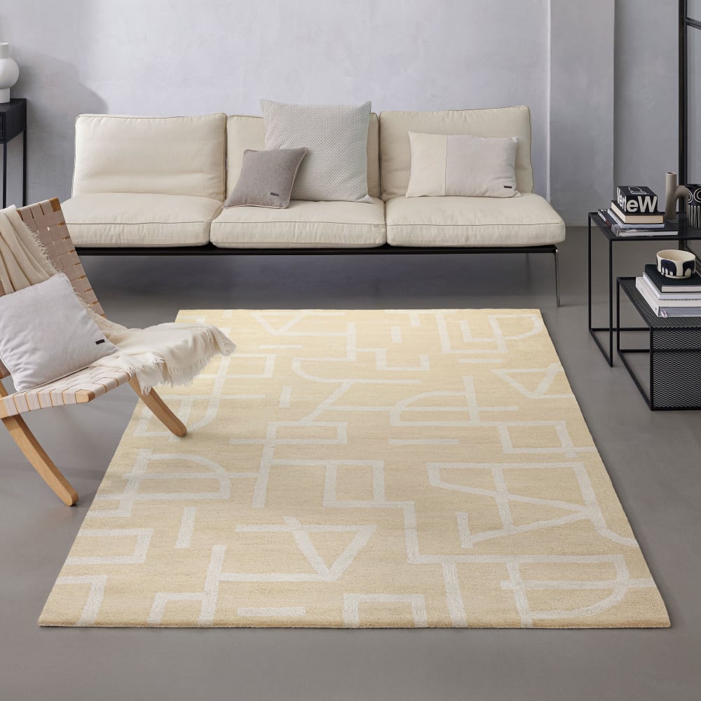 Tapis design minimaliste tufté pure laine sable et ivoire 70x140 — vue 3