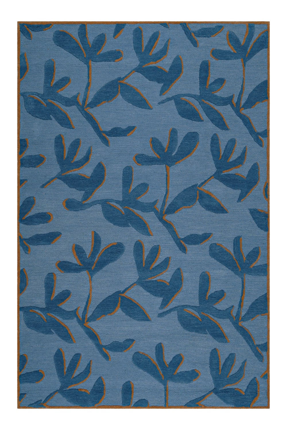 Wecon Home Designteppich floral getuftet überw. Schurwolle blau/ziegel 80x150 style modern - Öko-Tex Zertifikat -
