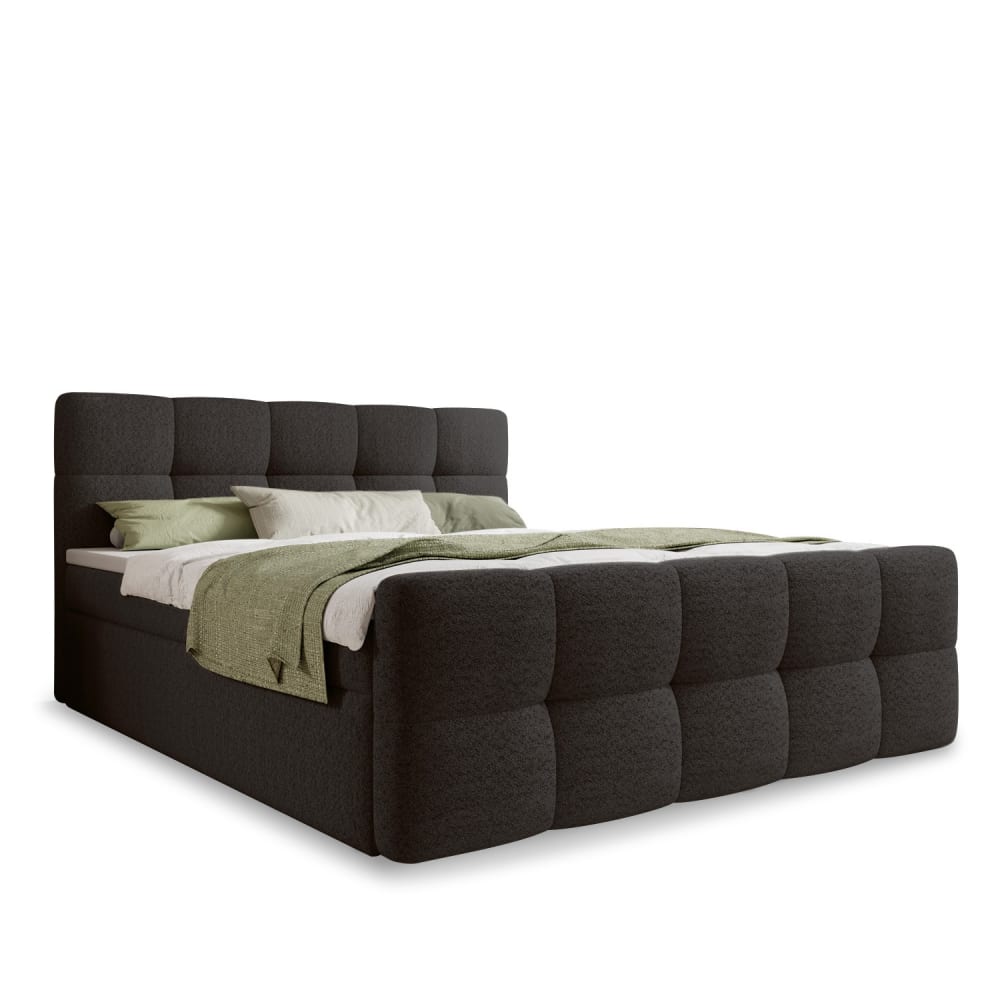 Lit coffre + matelas 160x200cm en bouclette gris foncé