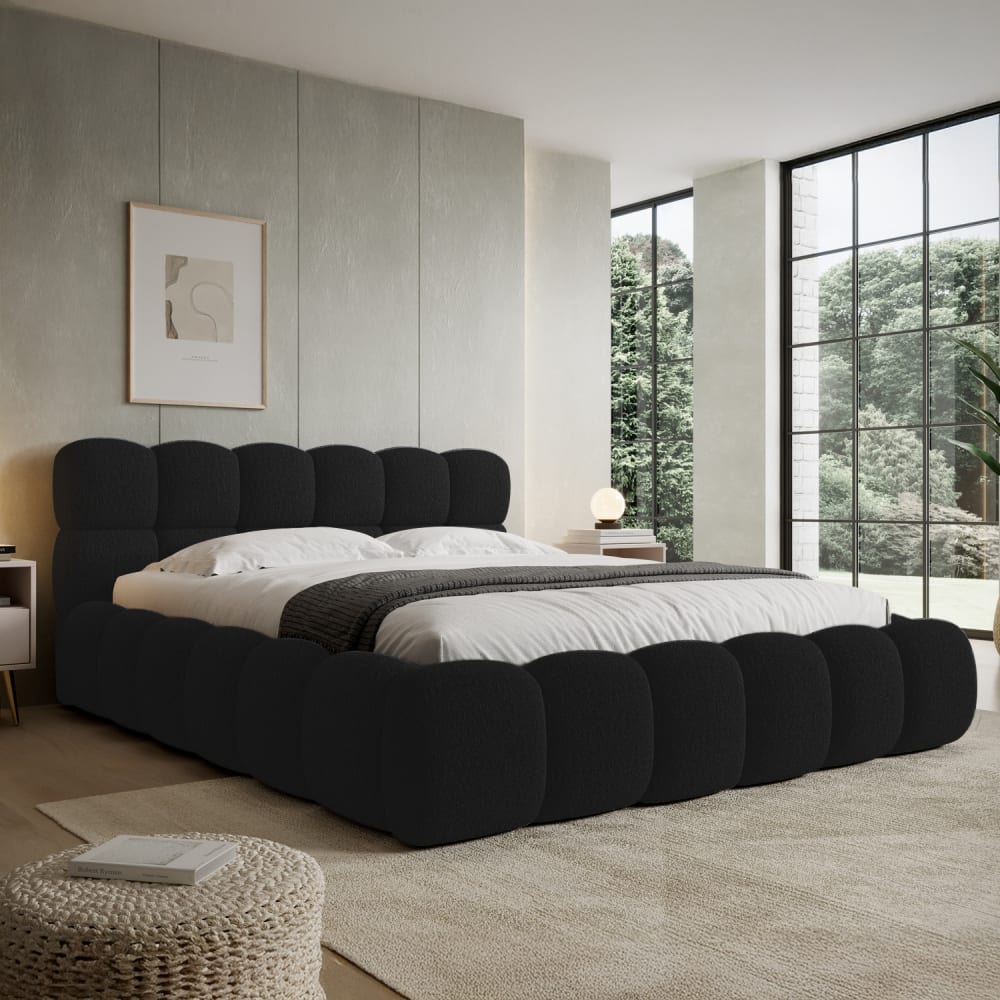 Lit coffre 160x200cm en bouclette noir