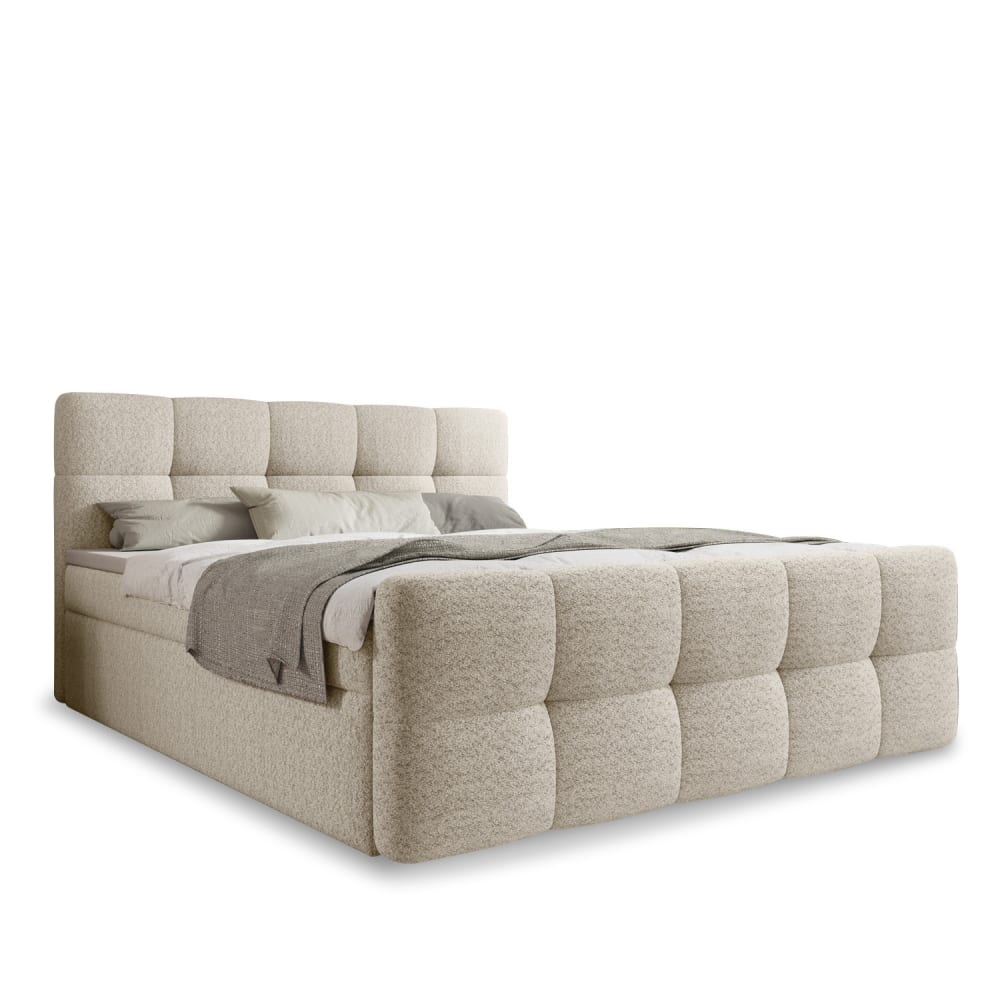 Lit coffre + matelas 140x190cm en bouclette beige