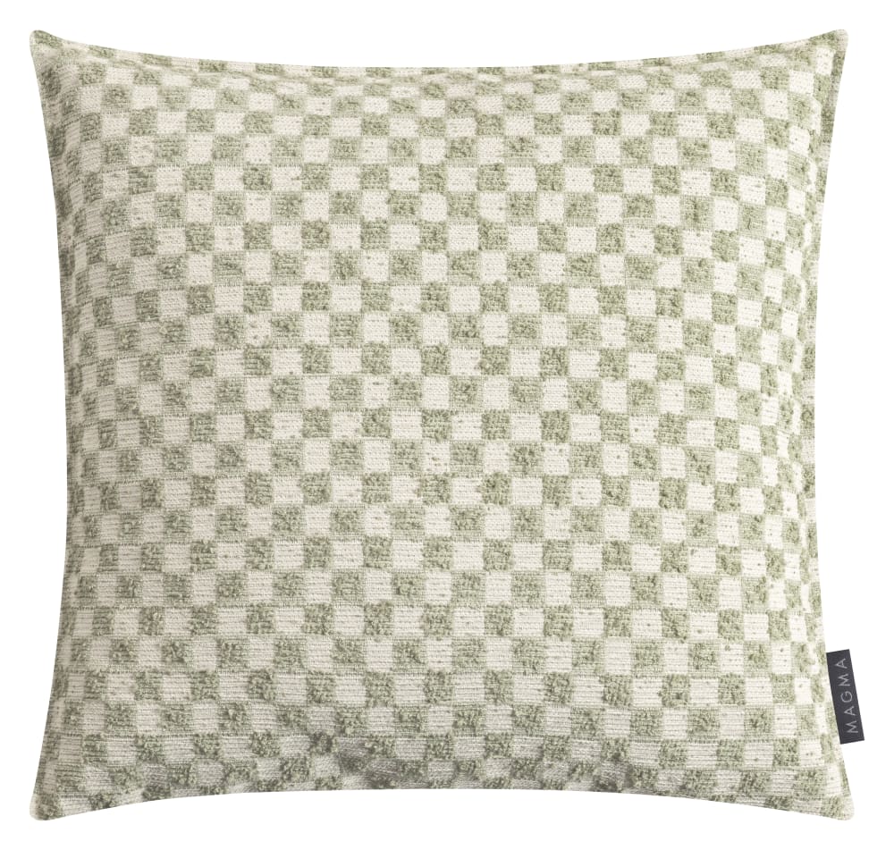 Housse de coussin jacquard vichy vert beige 45x45