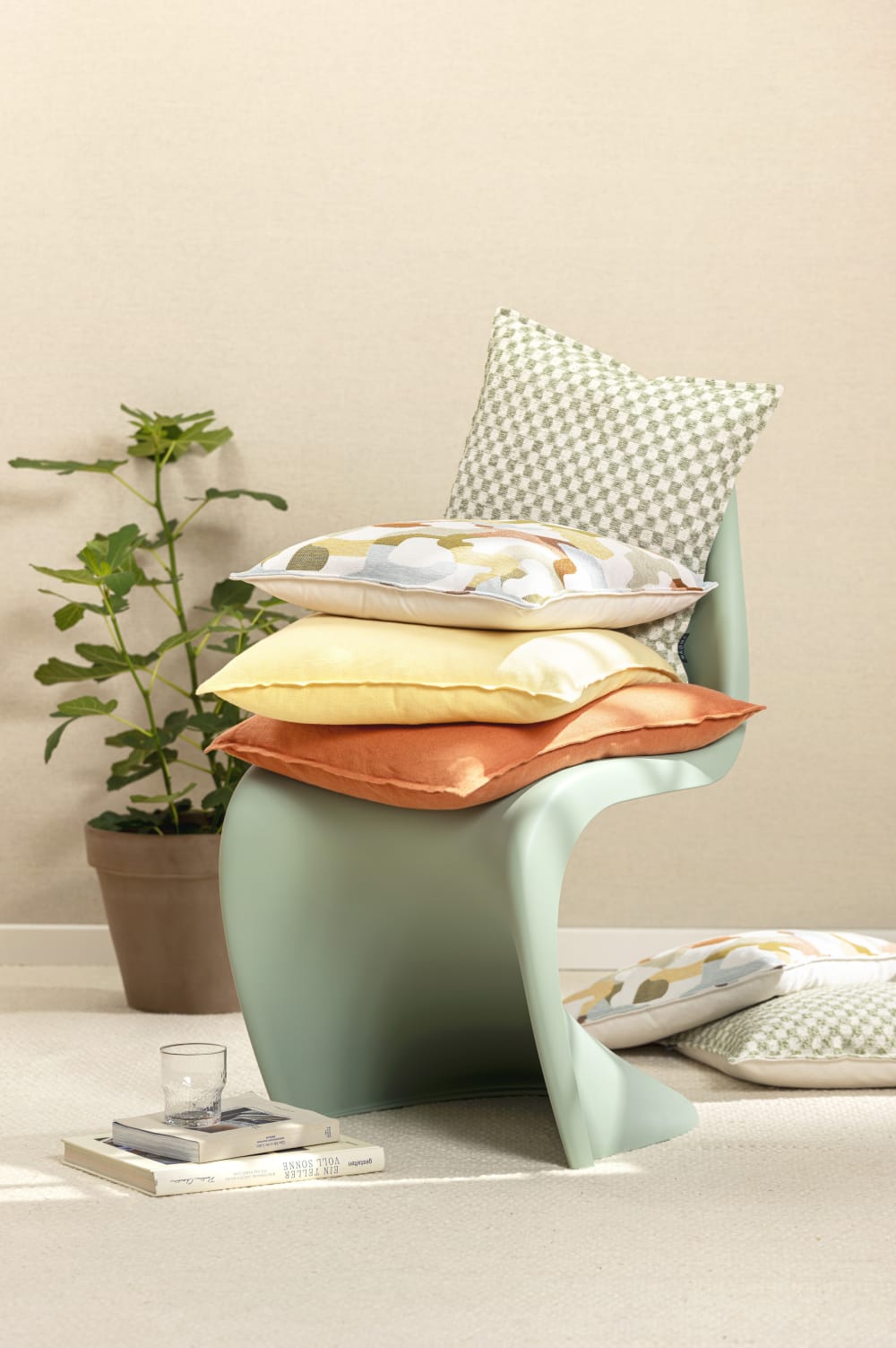 Housse de coussin jacquard vichy vert beige 45x45 — vue 3