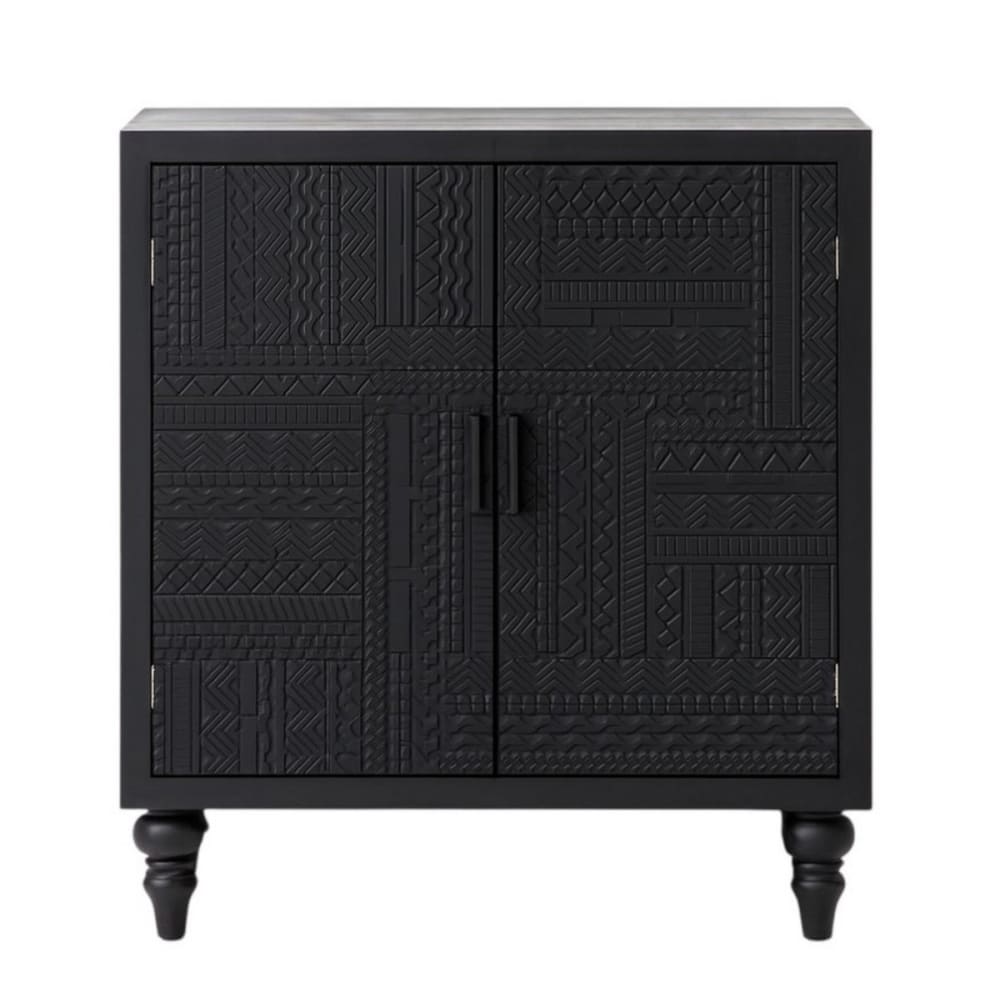 Buffet en bois noir avec façade sculptée