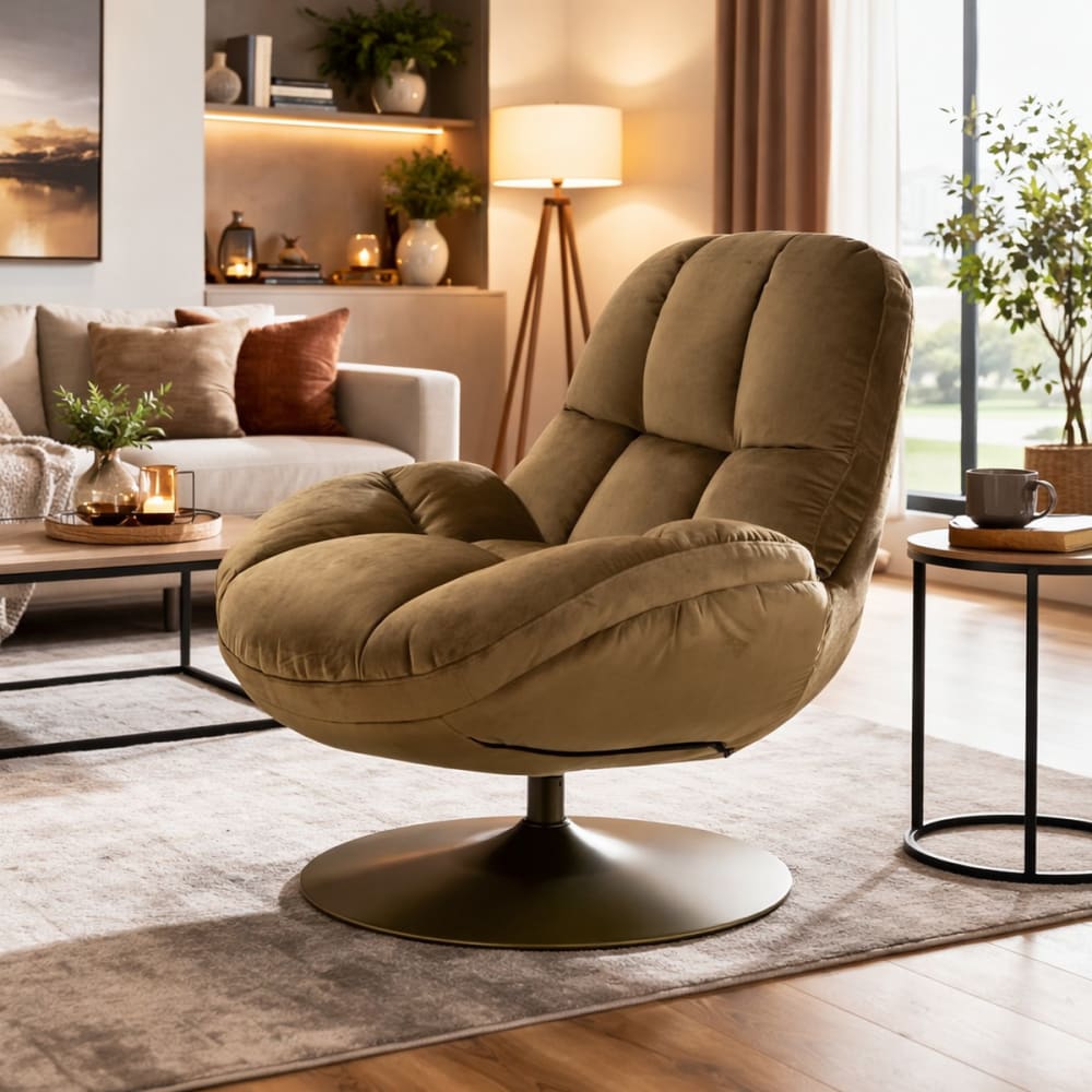 Fauteuil pivotant en velours vert