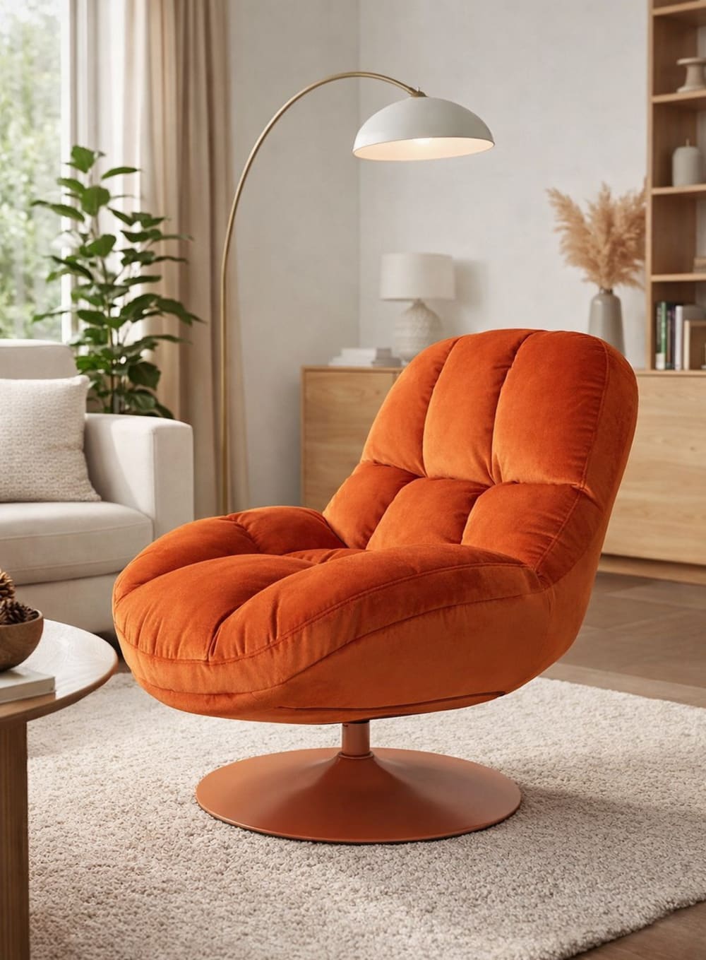 Fauteuil rotatif en velours orange