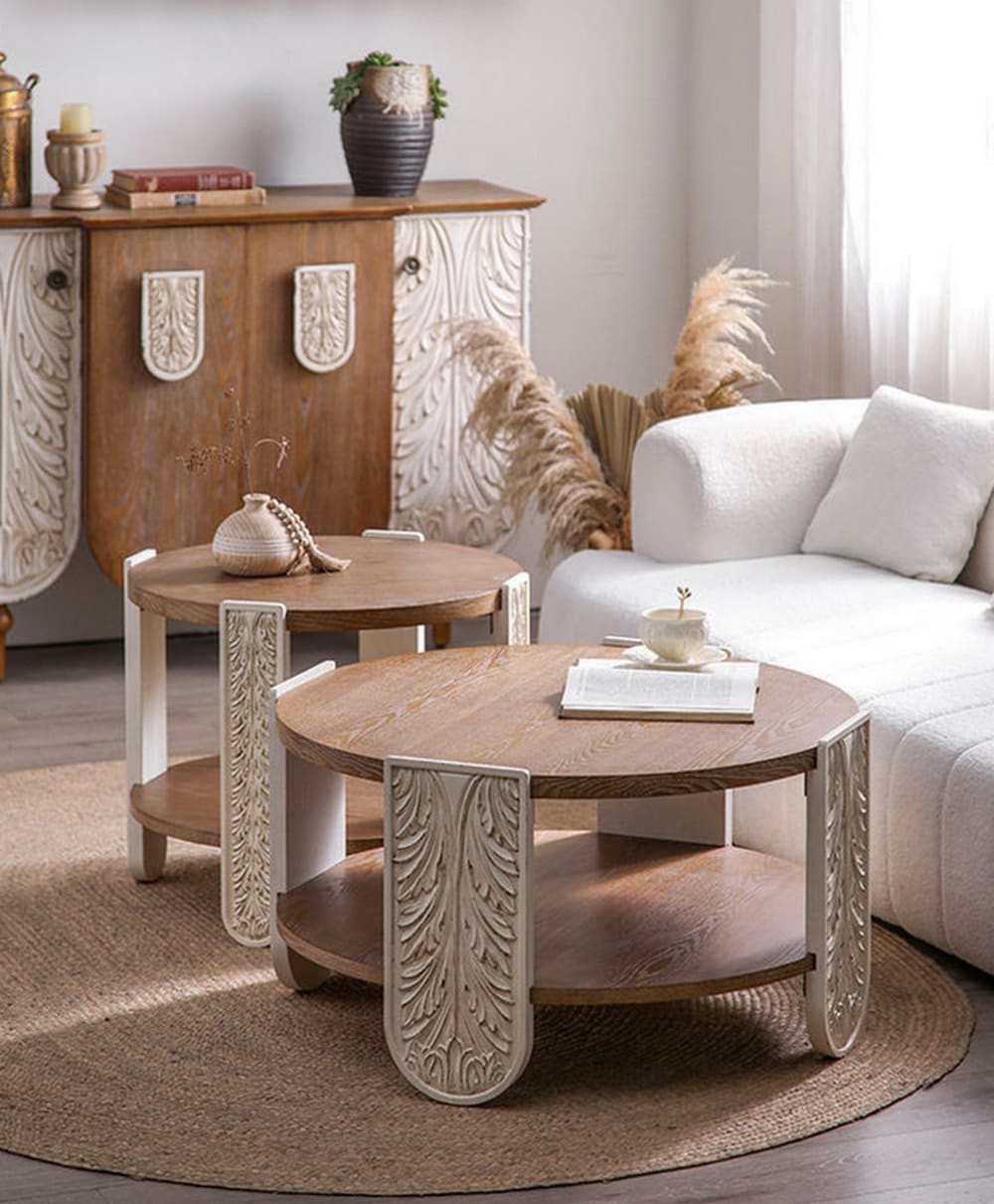 Eleganter runder Couchtisch aus Holz im Art-Deco-Stil D81 -