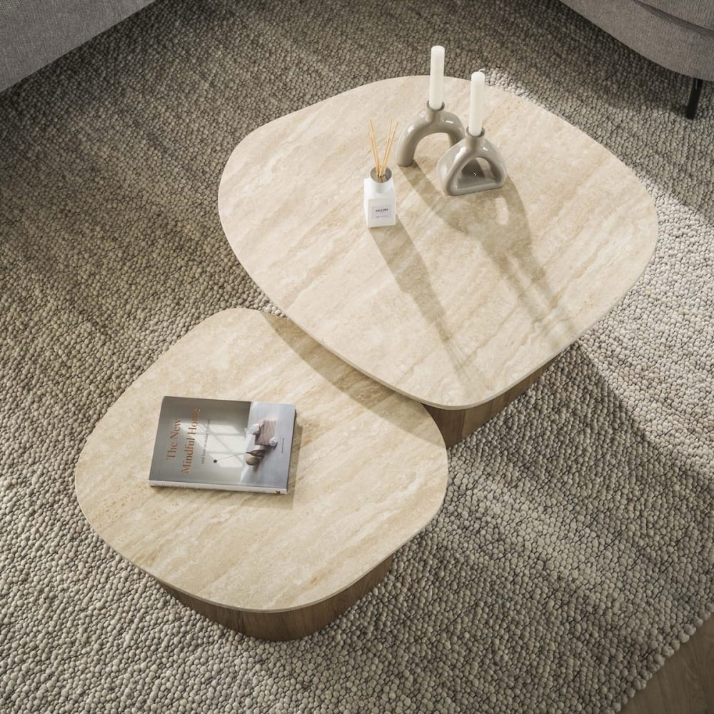 Kieselstein Couchtisch-Set mit Keramikplatte - Maisons Du Monde
