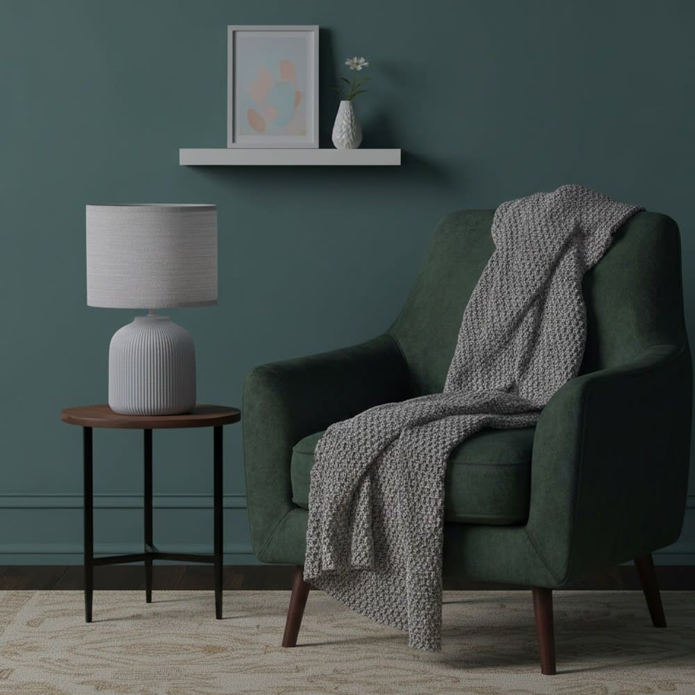Lampe à poser grise en céramique et tissu moderne 1 lumière — vue 3