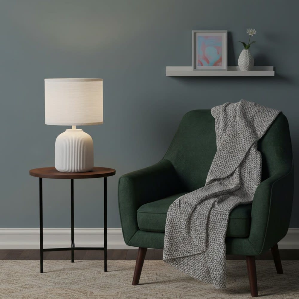 Lampe à poser blanche en céramique et tissu moderne 1 lumière — vue 3