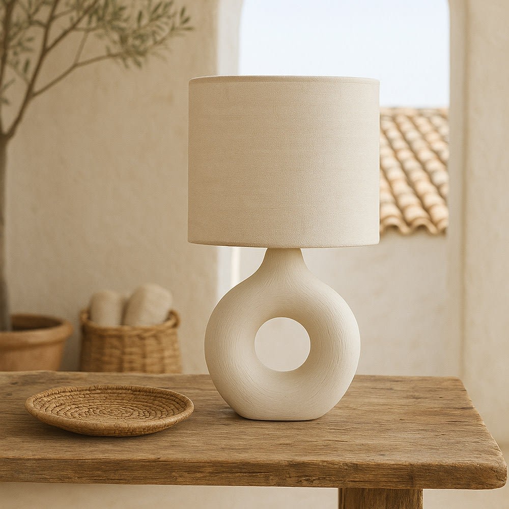Lampe à poser blanche en céramique et tissu moderne 1 lumière