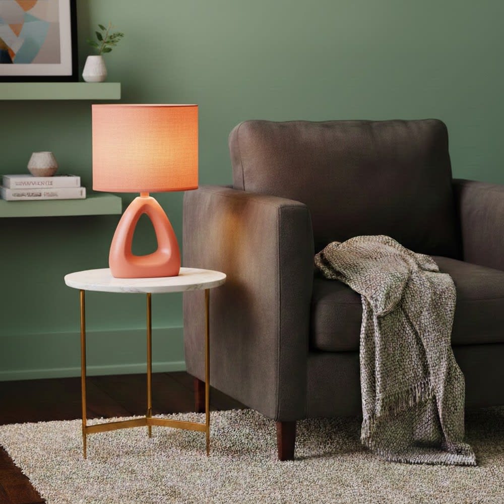 Orange Tischlampe aus Keramik und Stoff modern 1-flammig -