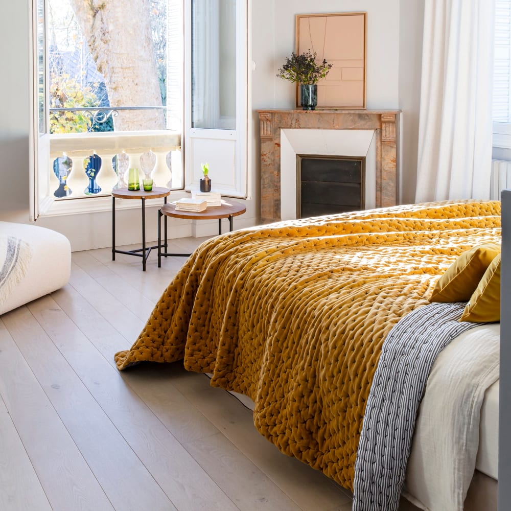 Couvre-lit matelassé en coton jaune 240x260 cm