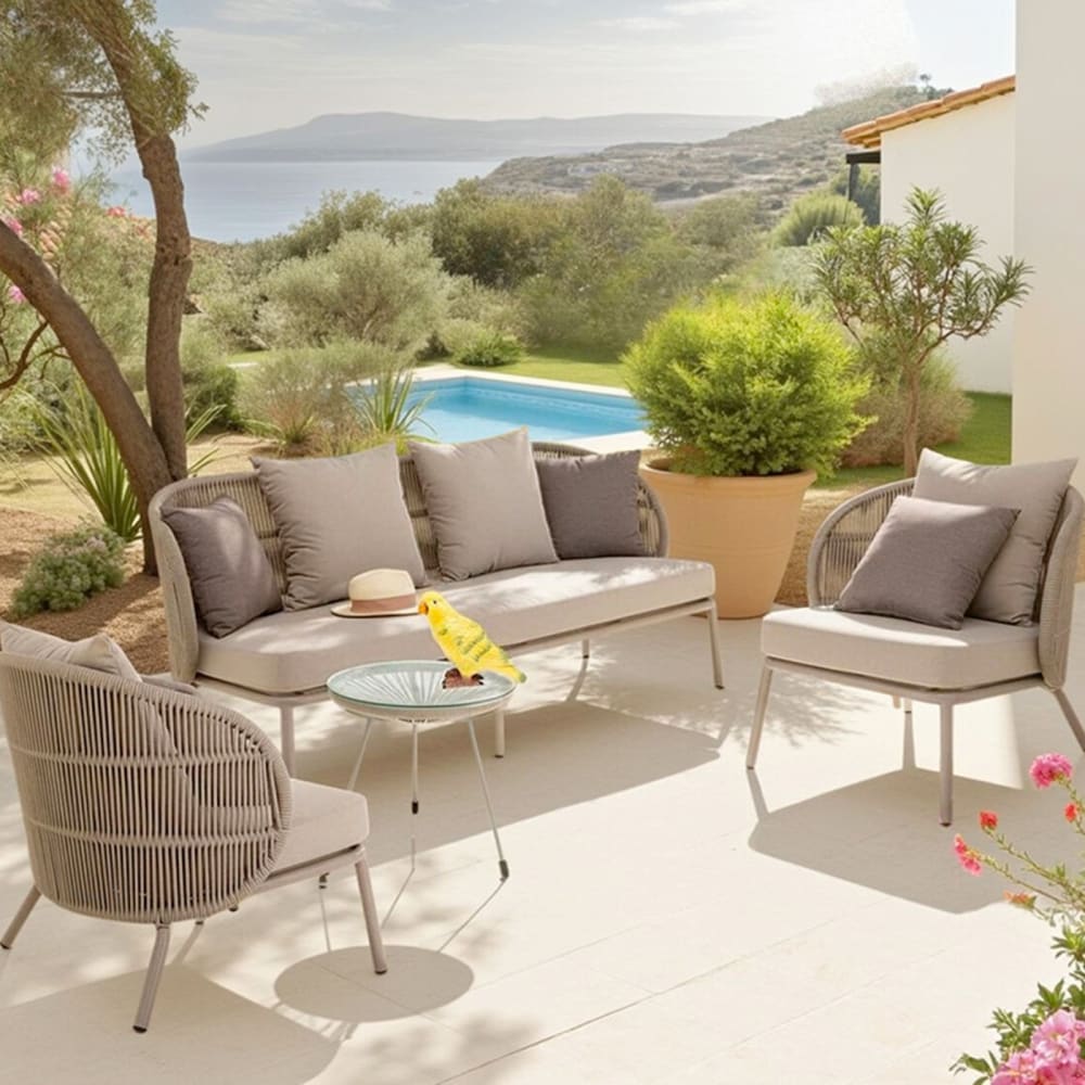 Kare Design Gartenlounge Set für 4 Personen, taupe style modern Beige Pes - Polyester