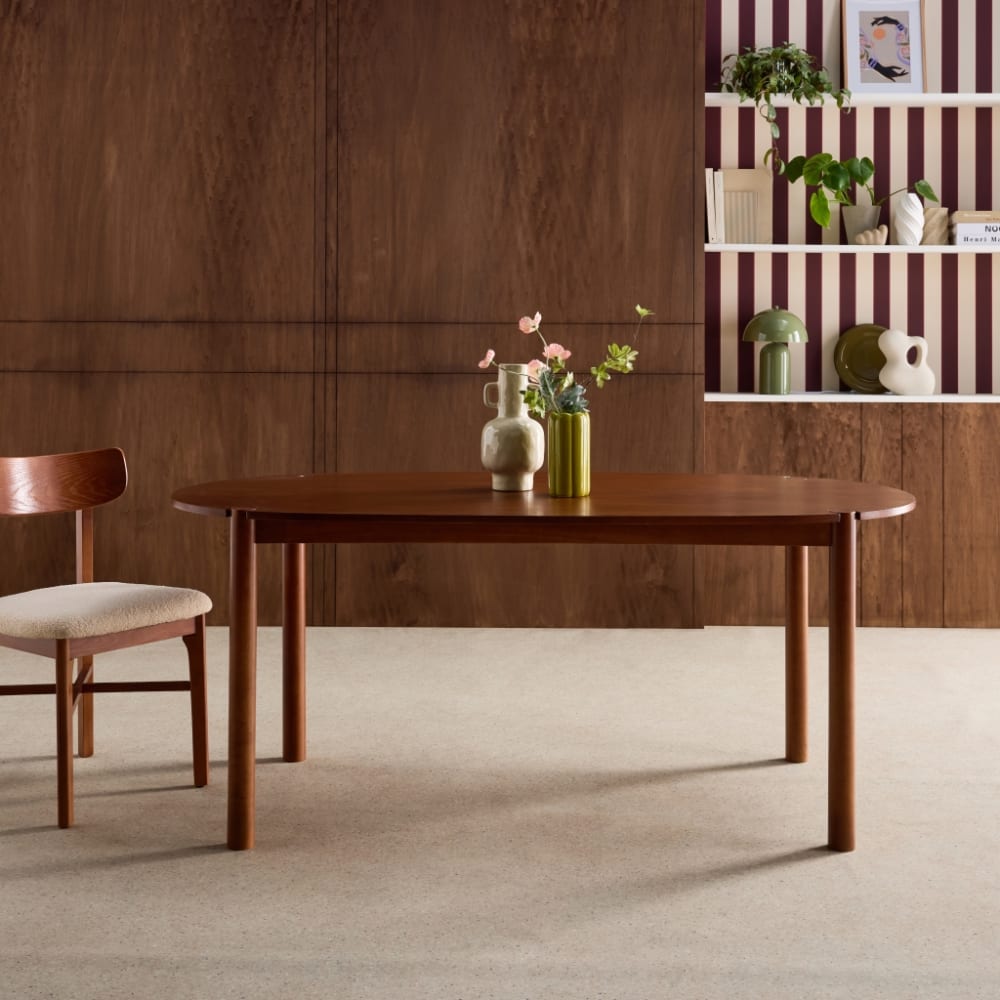 sweeek Ovaler Esstisch aus Heveaholz, 6 Plätze, nussbaumfarben style modern Braun